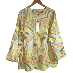 Rachel Zoe Linen Button Pastel Tropical Top Sz 1X